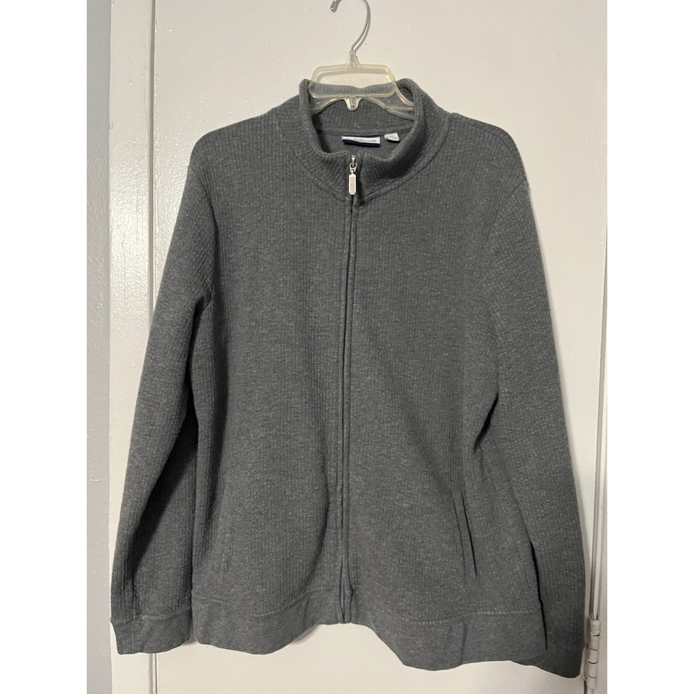 Croft & Barrow Mens XL Gray Full Zip Cardigan Sweater Mock Neck Textured Knit